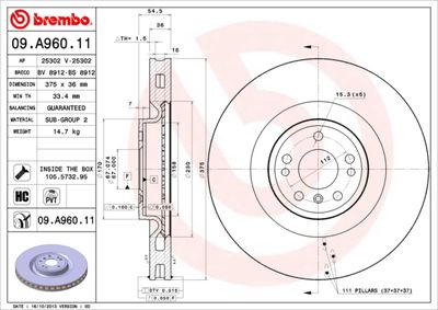 09A96011 BREMBO Тормозной диск