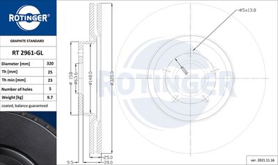 RT2961GL ROTINGER Тормозной диск