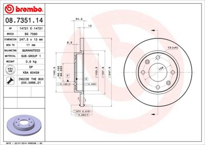 08735114 BREMBO Тормозной диск