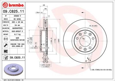 09C82511 BREMBO Тормозной диск