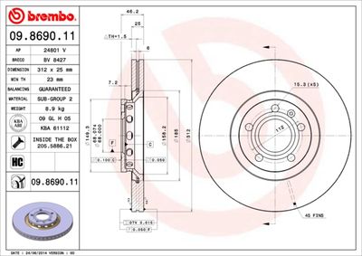 09869011 BREMBO Тормозной диск