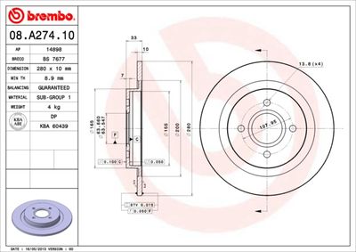 08A27410 BREMBO Тормозной диск