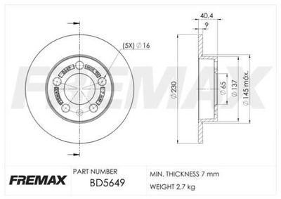 BD5649 FREMAX Тормозной диск