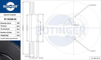 RT20168GL ROTINGER Тормозной диск