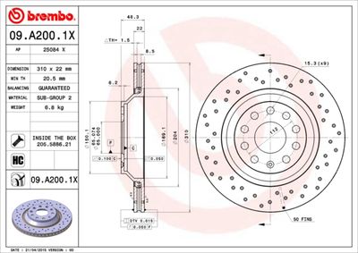 09A2001X BREMBO Тормозной диск