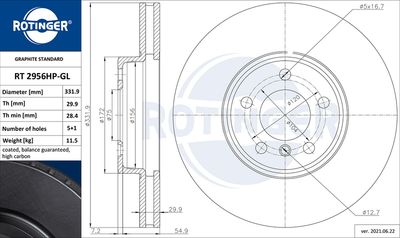 RT2956HPGL ROTINGER Тормозной диск