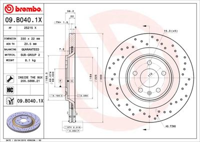 09B0401X BREMBO Тормозной диск