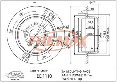 BD1110 FREMAX Тормозной диск