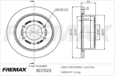 BD7023 FREMAX Тормозной диск