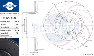 RT2047GLT5 ROTINGER Тормозной диск