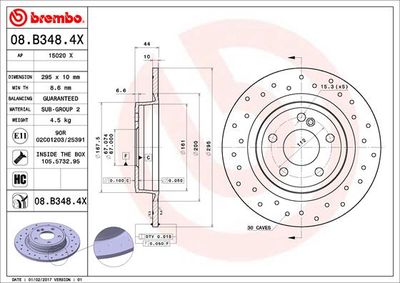 08B3484X BREMBO Тормозной диск