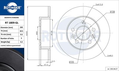 RT1809GL ROTINGER Тормозной диск