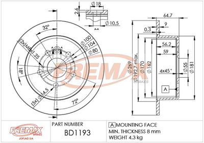 BD1193 FREMAX Тормозной диск