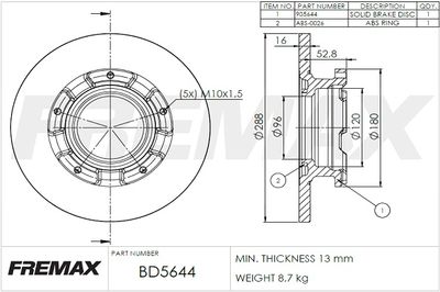 BD5644KT FREMAX Тормозной диск