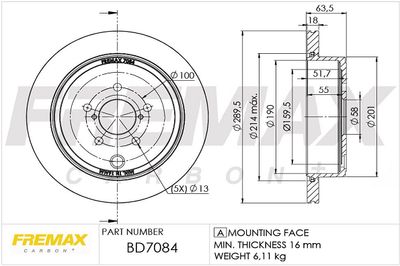 BD7084 FREMAX Тормозной диск