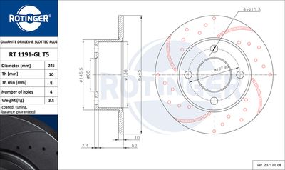 RT1191GLT5 ROTINGER Тормозной диск