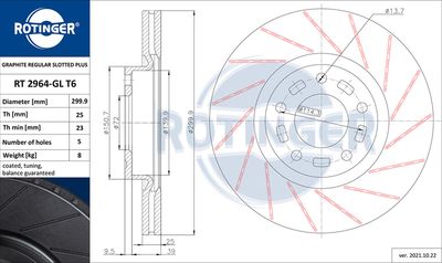 RT2964GLT6 ROTINGER Тормозной диск