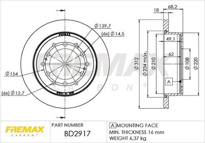 BD2917 FREMAX Тормозной диск