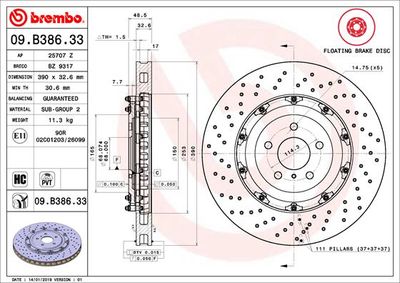 09B38633 BREMBO Тормозной диск