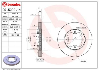 09529014 BREMBO Тормозной диск