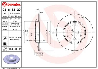 08816321 BREMBO Тормозной диск