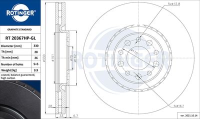 RT20367HPGL ROTINGER Тормозной диск