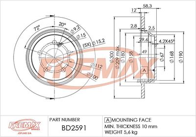 BD2591 FREMAX Тормозной диск