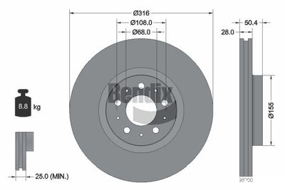 BDS1836 BENDIX Braking Тормозной диск