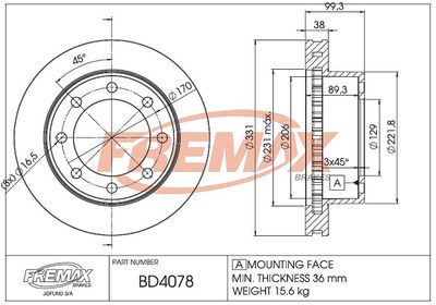 BD4078 FREMAX Тормозной диск