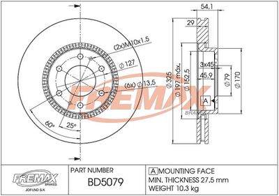 BD5079 FREMAX Тормозной диск