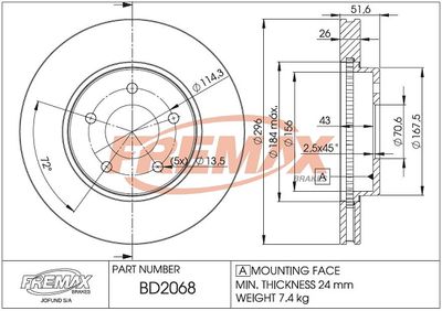 BD2068 FREMAX Тормозной диск