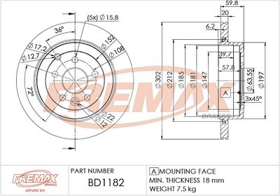 BD1182 FREMAX Тормозной диск