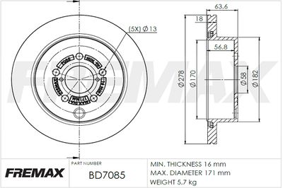 BD7085 FREMAX Тормозной диск