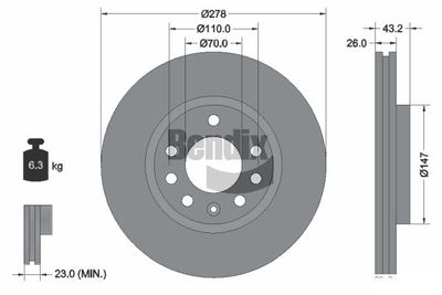 BDS1938 BENDIX Braking Тормозной диск