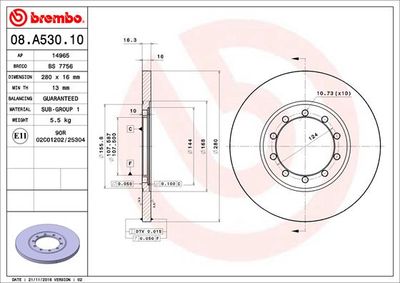 08A53010 BREMBO Тормозной диск