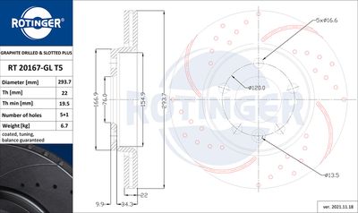 RT20167GLT5 ROTINGER Тормозной диск