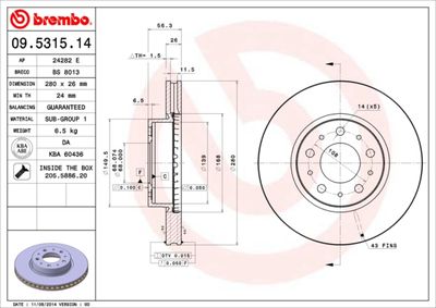 09531514 BREMBO Тормозной диск