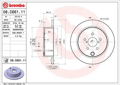 08C66111 BREMBO Тормозной диск