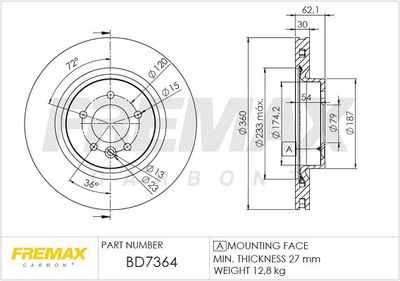 BD7364 FREMAX Тормозной диск