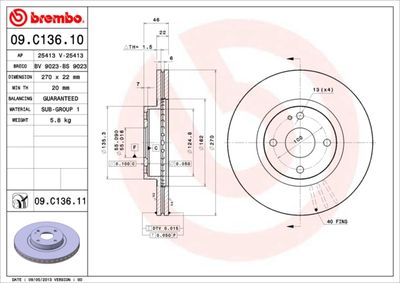 09C13611 BREMBO Тормозной диск