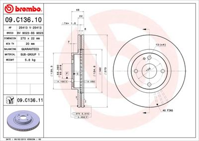 09C13610 BREMBO Тормозной диск