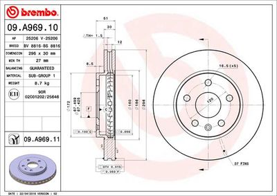 09A96910 BREMBO Тормозной диск