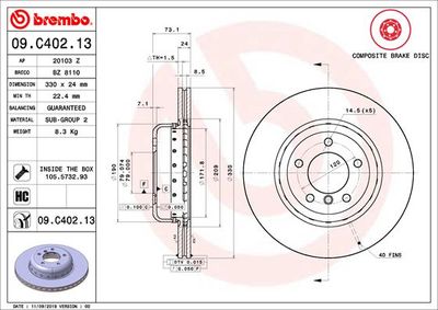09C40213 BREMBO Тормозной диск