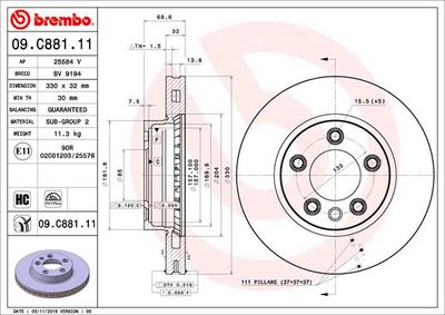 09C88111 BREMBO Тормозной диск