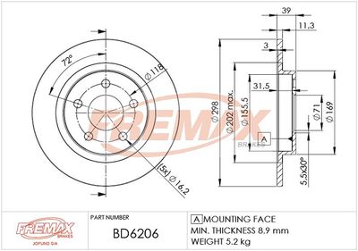 BD6206 FREMAX Тормозной диск