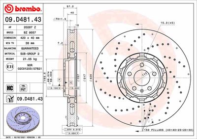 09D48143 BREMBO Тормозной диск