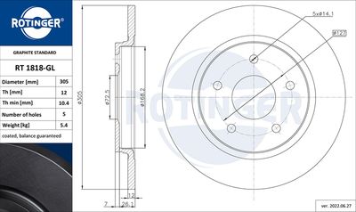 RT1818GL ROTINGER Тормозной диск