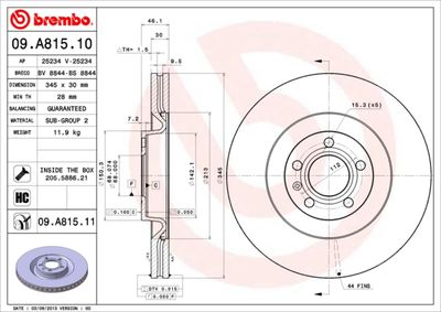 09A81511 BREMBO Тормозной диск