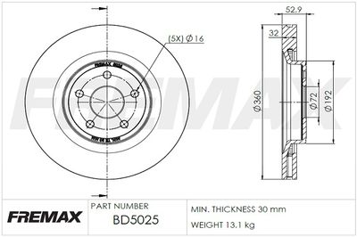 BD5025 FREMAX Тормозной диск