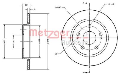 6110234 METZGER Тормозной диск